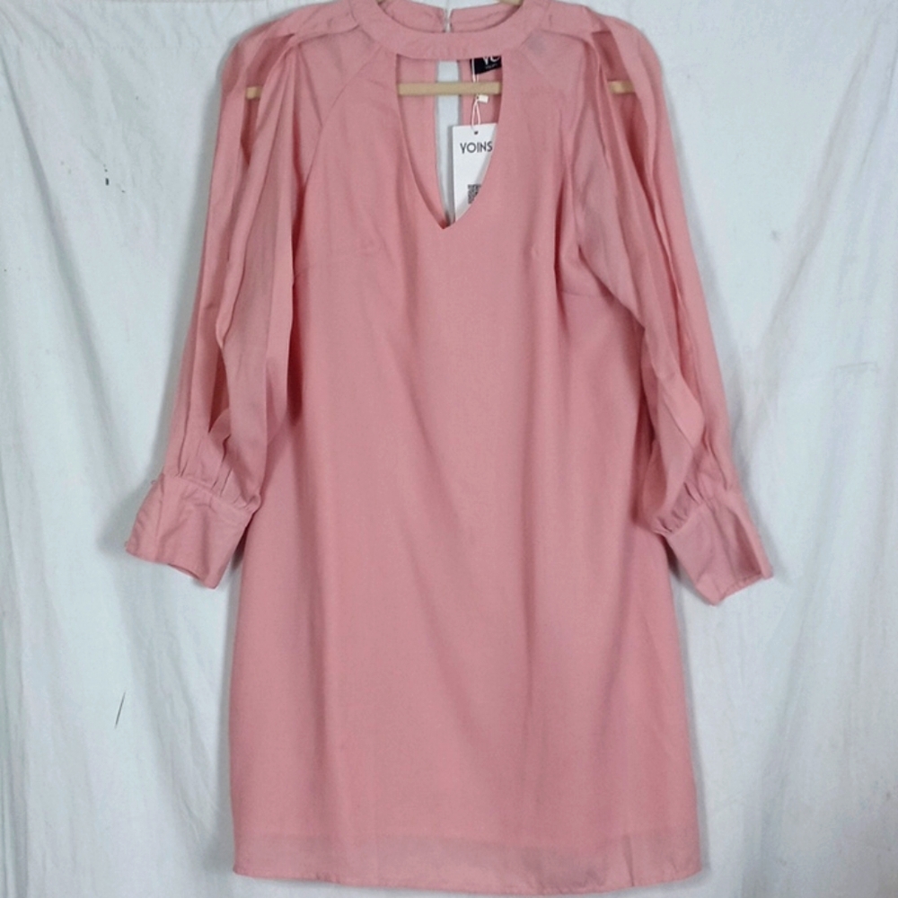 Coins pale pink keyhole front back mini dress boho